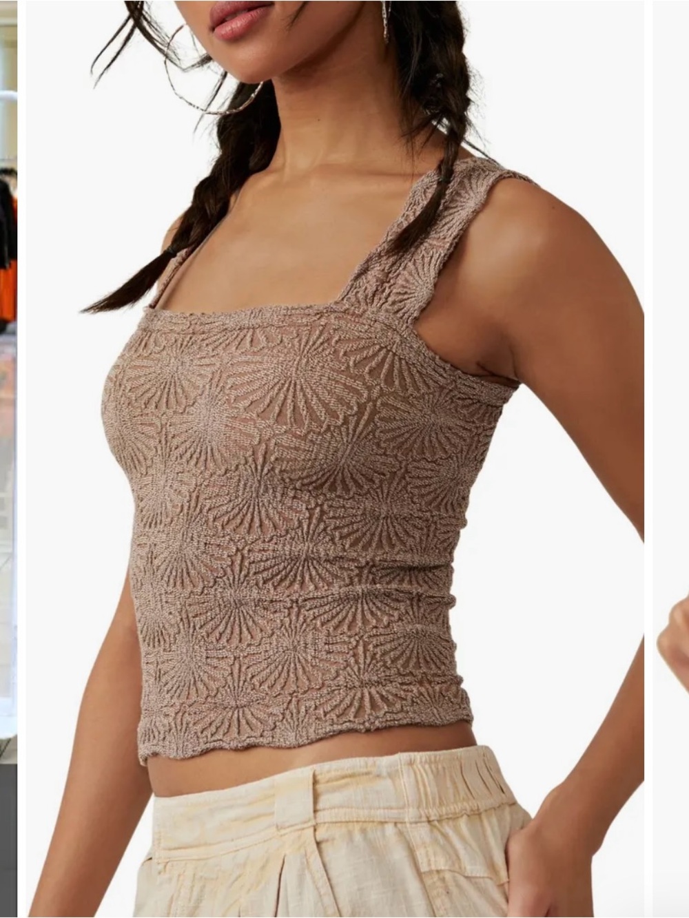 Textured Knit stretch Tank Top in Light brown